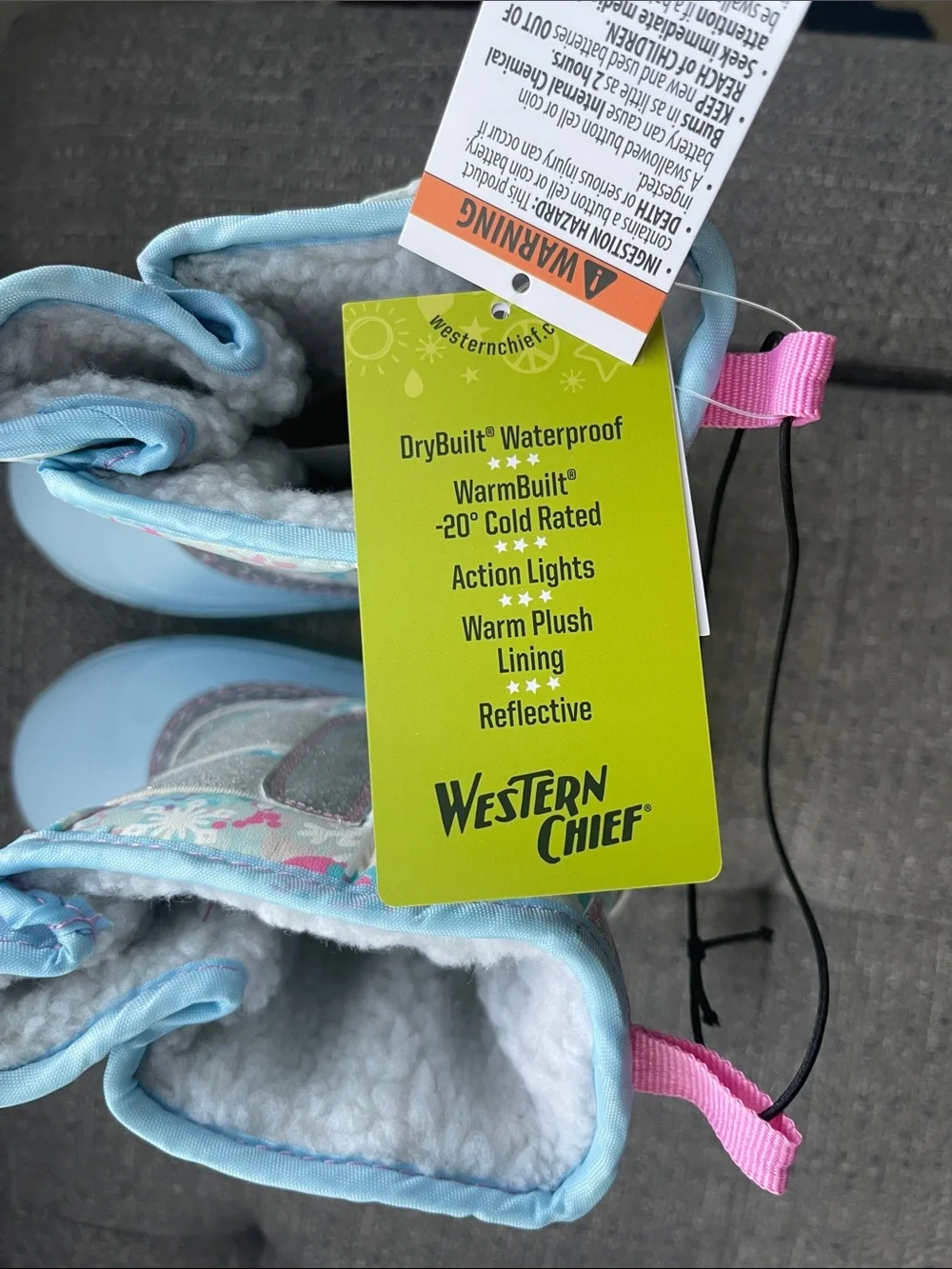 NWT Western Chief Toddler Denali Lighted Snowflake Winter Boots, Size 12T